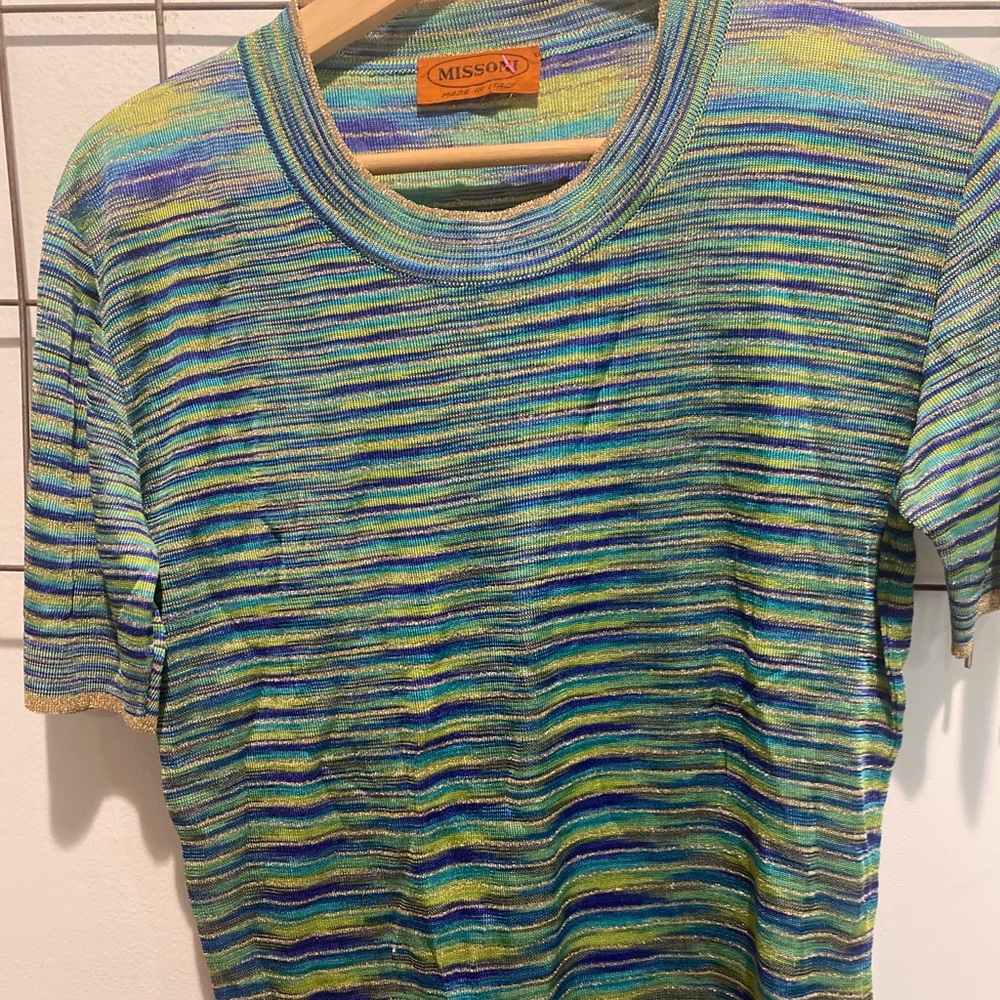 MISSONI sweater Top Vtg Orange Tag 42 s blue green